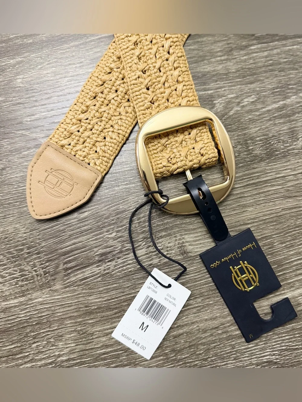 House of Harlow 1960 Beige Woven Belt with Gold Buckle Size M New